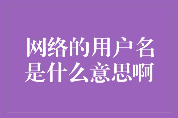 网络的用户名是什么意思啊