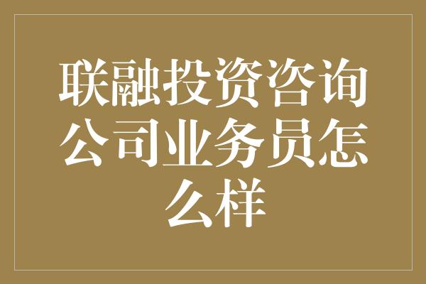 联融投资咨询公司业务员怎么样