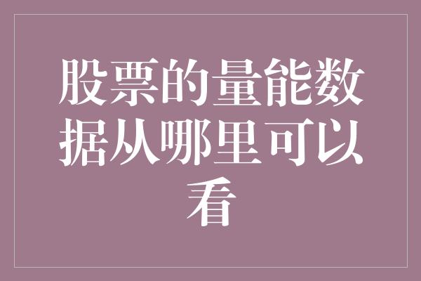 股票的量能数据从哪里可以看