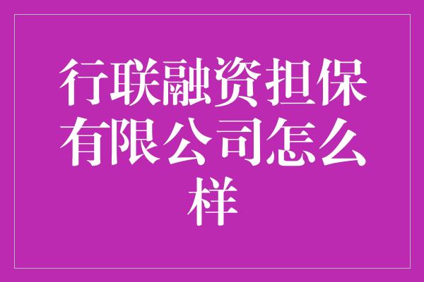 行联融资担保有限公司怎么样