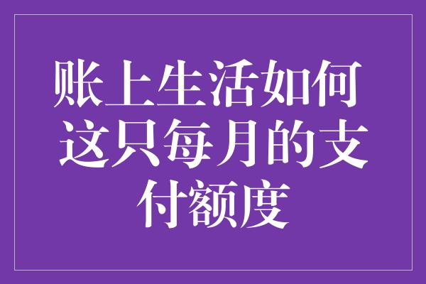 账上生活如何 这只每月的支付额度