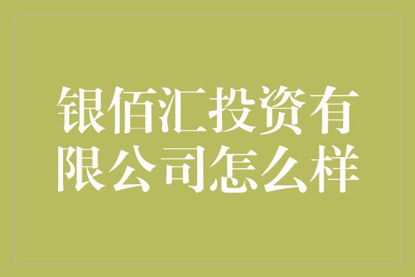 银佰汇投资有限公司怎么样