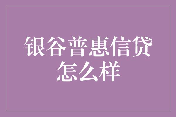 银谷普惠信贷怎么样