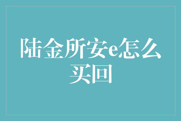 陆金所安e怎么买回