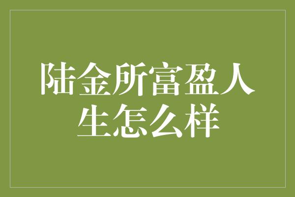 陆金所富盈人生怎么样