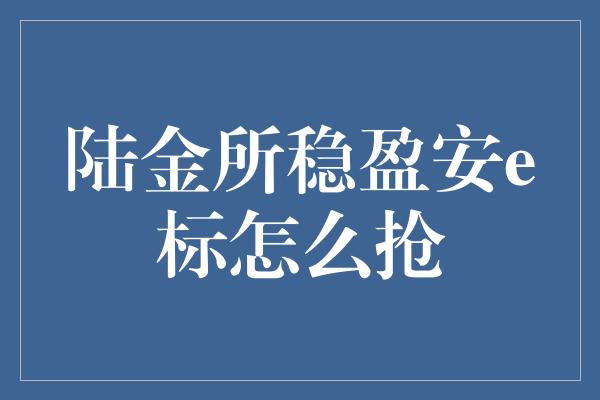 陆金所稳盈安e标怎么抢