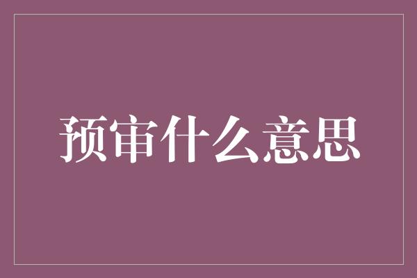 预审什么意思