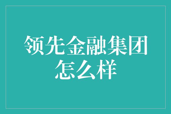 领先金融集团怎么样