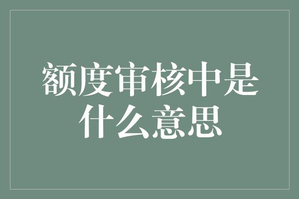 额度审核中是什么意思