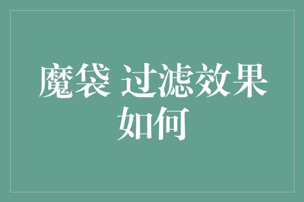 魔袋 过滤效果如何