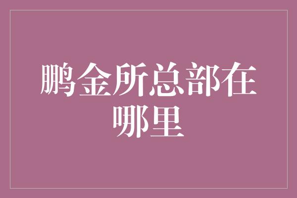 鹏金所总部在哪里