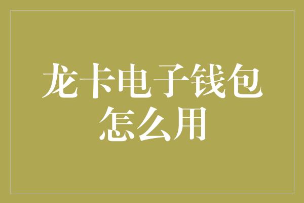 龙卡电子钱包怎么用